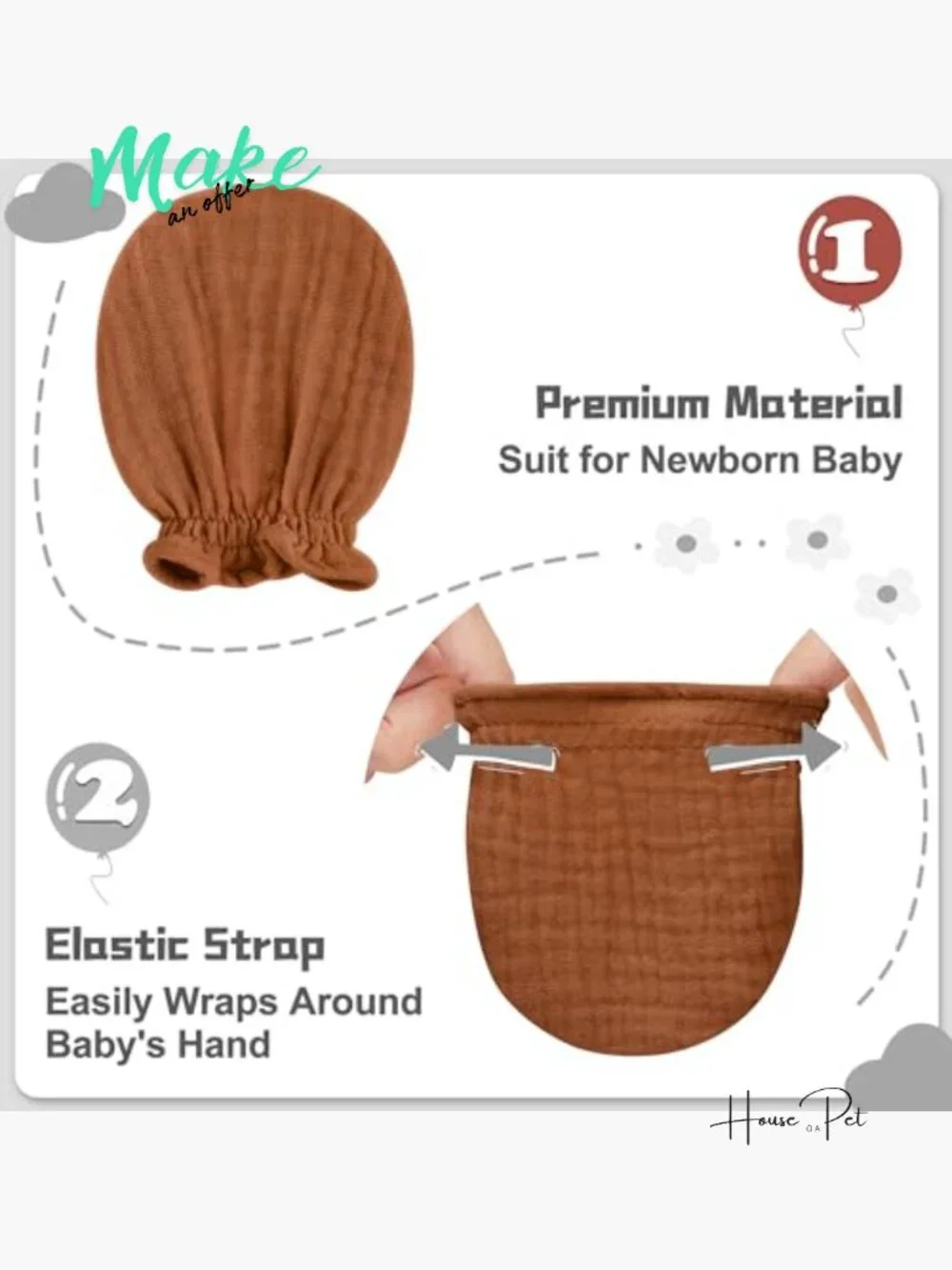 Muslin Cotton Baby Mittens for Newborns 0-6 Months 3-Pack
